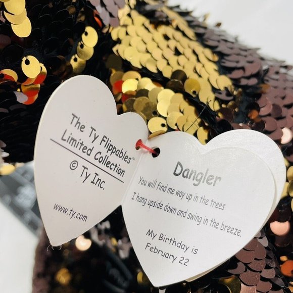 TY FLIPPABLES Dangler Sloth 10" sequins change color Brown Gold February Birth - Picture 12 of 12